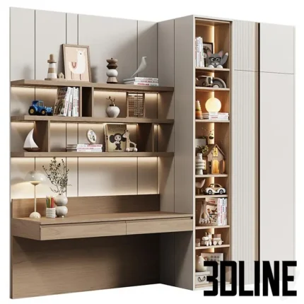 Children s modular wardrobe with desk modern(3dline.net)