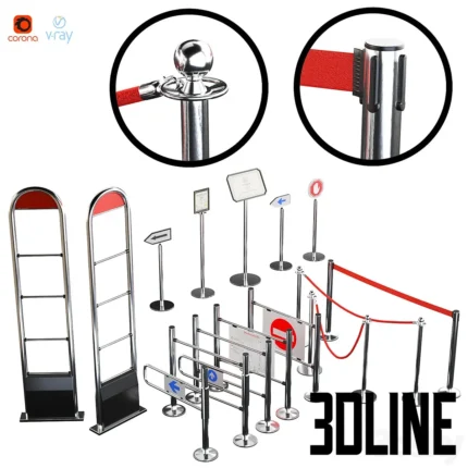 Entrance system fencing turnstiles Barriers fencingl(3dline.net)