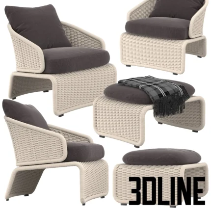 Halley Outdoor set armchair and footstool (3dline.net)
