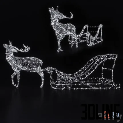 Light volumetric figure Deer and sleigh(3dline.net)