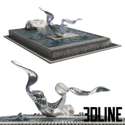 Pond with rock sculpture(3dline.net)