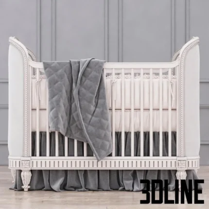 RH Belle Upholstered Crib Antique Grey Mist(3dline.net)