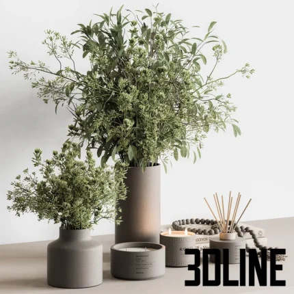 Vase and Plant Decorative Set Set 126 2(3dline.net)