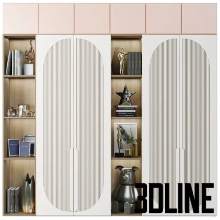 Wardrobe with decor books_and figurines in the nursery(3dline.net)