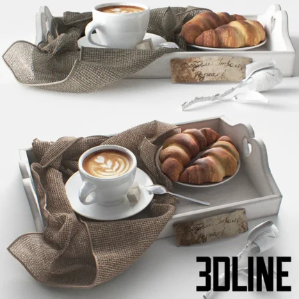 Coffee with croissants(3dline.net)