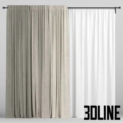 Curtains with tulle realistic set(3dline.net)