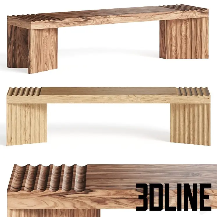 Okha Frequency Wooden Bench(3dline.net)