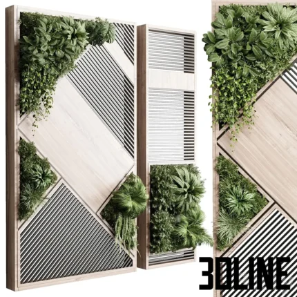 Plants set partition in wooden frame(3dline.net)