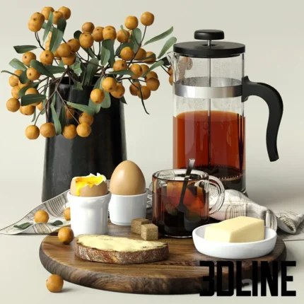decorative set 06 eggs bread butter tea (3dline.net)
