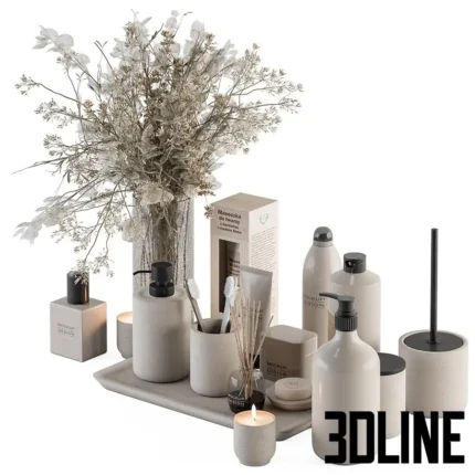 Bathroom Accessory Set with Dried Plants Set 20(3dline.net)