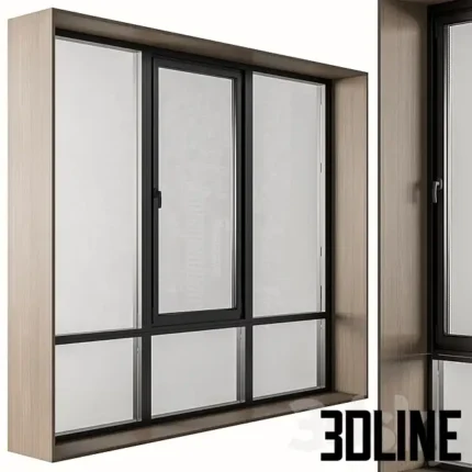 Black Modern Window with Wooden Frame(3dline.net)