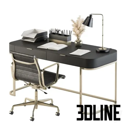 Classic Black and Gold Work Desk Office Set 181(3dline.net)
