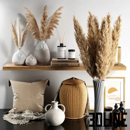 Decor set 11 with dried flowers and pillow(3dline.net)
