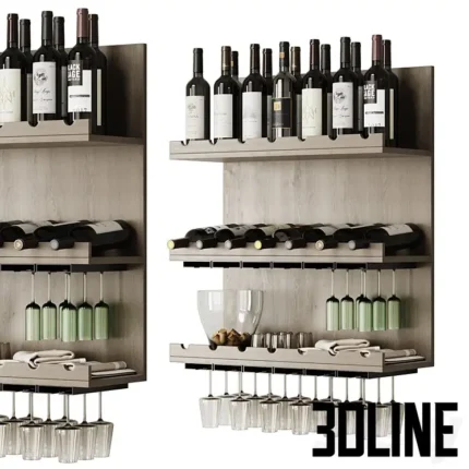 Decorative set of wine and glasses(3dline.net)