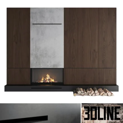 Decorative wall with fireplace set 18(3dline.net)