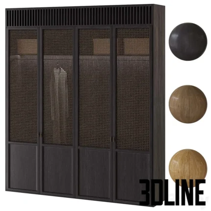 Japandi cabinet with rattan ventilation(3dline.net)