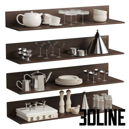 Kitchenware Decor Set On Shelves 2(3dline.net)