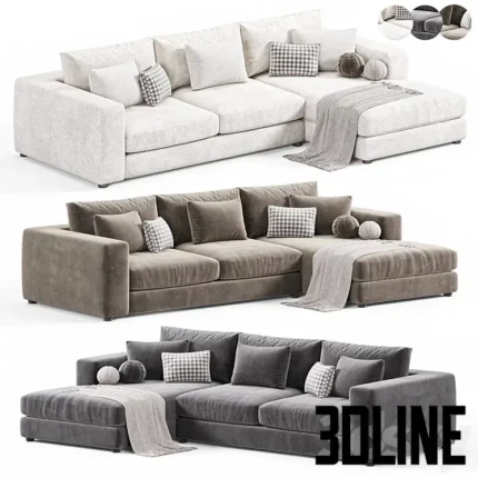 Oceide De 2 Piece Right Arm Bumper Sectional Sofa(3dline.net)