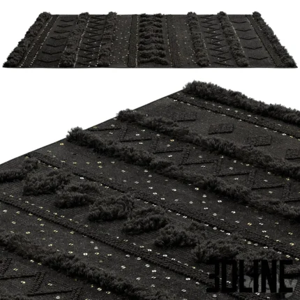 nuM Black Wol Raised Geometric Shag Rug(3dline.net)