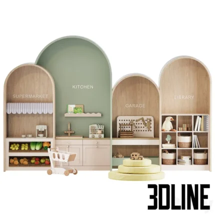 A play wall with themed arched sections(3dline.net)