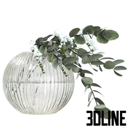 Bouquet with eucalyptus and freesias round vase (3dline.net)