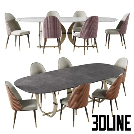 Catal Collection CONVI Oal dining table and Chair(3dline.net)