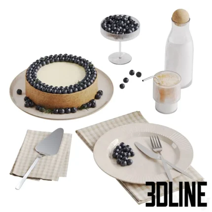 Cheesecake With Blueberries and Coffee Decor(3dline.net)