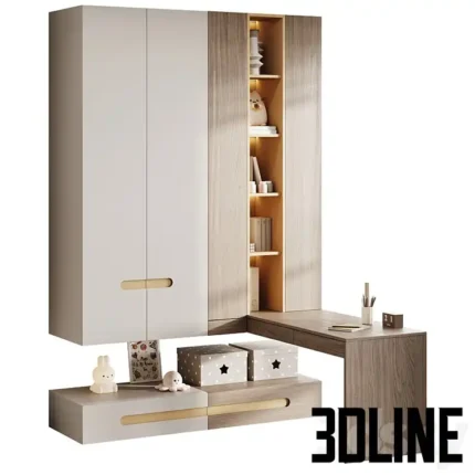Children s room wardrobe with workspace 8(3dline.net)