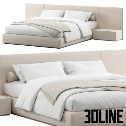 Conterary Upholsted Headboard Bed(3dline.net)