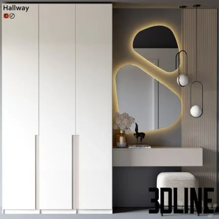 Hallway with two curved mirrors(3dline.net)