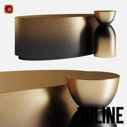 MADE Slta Coffee Table Brass Black Oe Set(3dline.net)