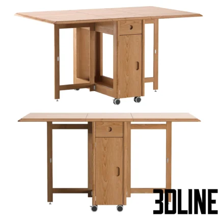 Modern Space Saving Solid Wood Folding Dining Table(3dline.net)