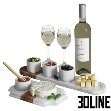 Set with white wine and snacks(3dline.net)